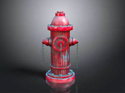 Red Fire Hydrant With Hanging Chains And Metallic Painted Surface 3d model