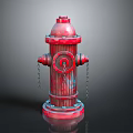 Red Fire Hydrant With Hanging Chains And Metallic Painted Surface