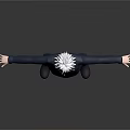 3D Character Model With White Hair Sunglasses Blue Uniform And Outstretched Arms