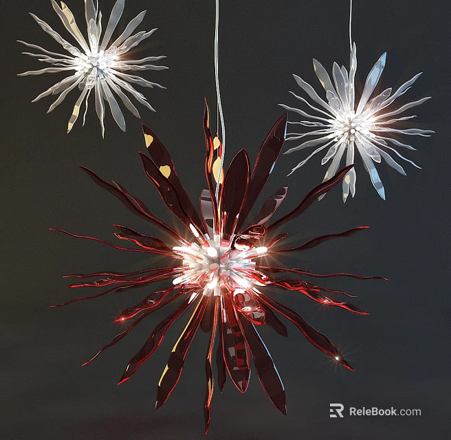 Flower Shaped Red and Silver Crystal Chandeliers Illuminated Modern Home Interior Decor 3d model 