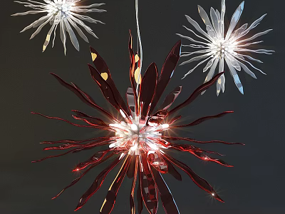 Flower Shaped Red and Silver Crystal Chandeliers Illuminated Modern Home Interior Decor 3d model