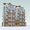 Modern Multistory Apartment Building Exterior With Multiple Balconies And Brown White Facade