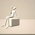White Minimalist Human Figure Sculpture Sitting on Cube Holding Ball Design
