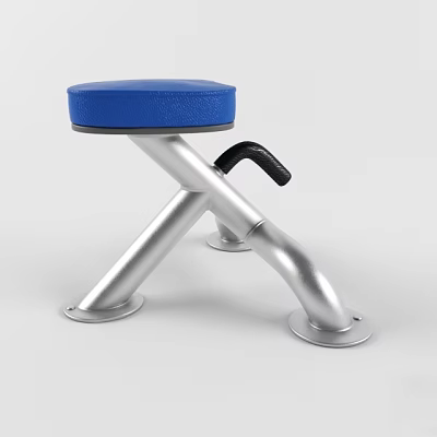 Outdoor Chair With Silver Metal Cross Frame Blue Cushion And Black Armrest 3d model
