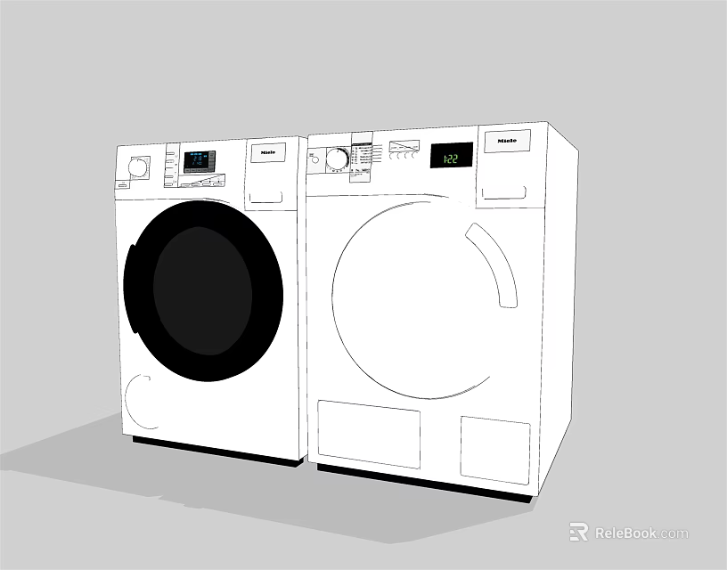 Two Modern White Front Loading Washing Machines With Control Panels 3d model