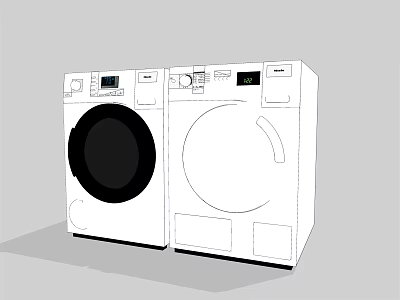 Two Modern White Front Loading Washing Machines With Control Panels 3d model
