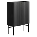 Black Decorative Cabinet With Vertical Striped Design And Metal Legs For Modern Home
