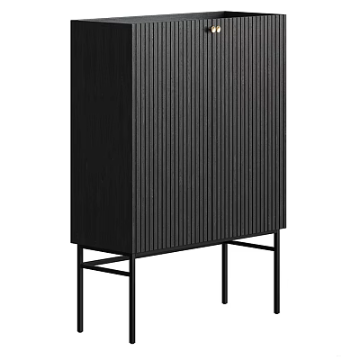 Black Decorative Cabinet With Vertical Striped Design And Metal Legs For Modern Home 3d model