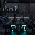 Modern Cyber Cafe Interior With Multiple Monitors Ergonomic Chairs And LED Lighting 3d model