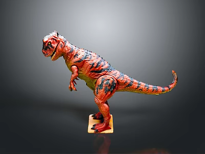 Detailed Tyrannosaurus Rex Dinosaur Model In Red And Black Standing Pose With Base Stand 3d model