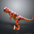 Detailed Tyrannosaurus Rex Dinosaur Model In Red And Black Standing Pose With Base Stand