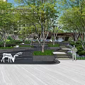 Serene Residential Landscape With Lush Trees Cherry Blossoms Water Features And Stone Steps