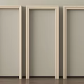 Three Light Colored Door Frames Side By Side With Light Doors On Dark Wooden Floor 3d model
