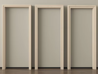 Three Light Colored Door Frames Side By Side With Light Doors On Dark Wooden Floor 3d model