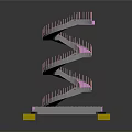 Detailed Spiral Staircase 3D Model With Pink Steps Metal Frame Base And Yellow Support Blocks
