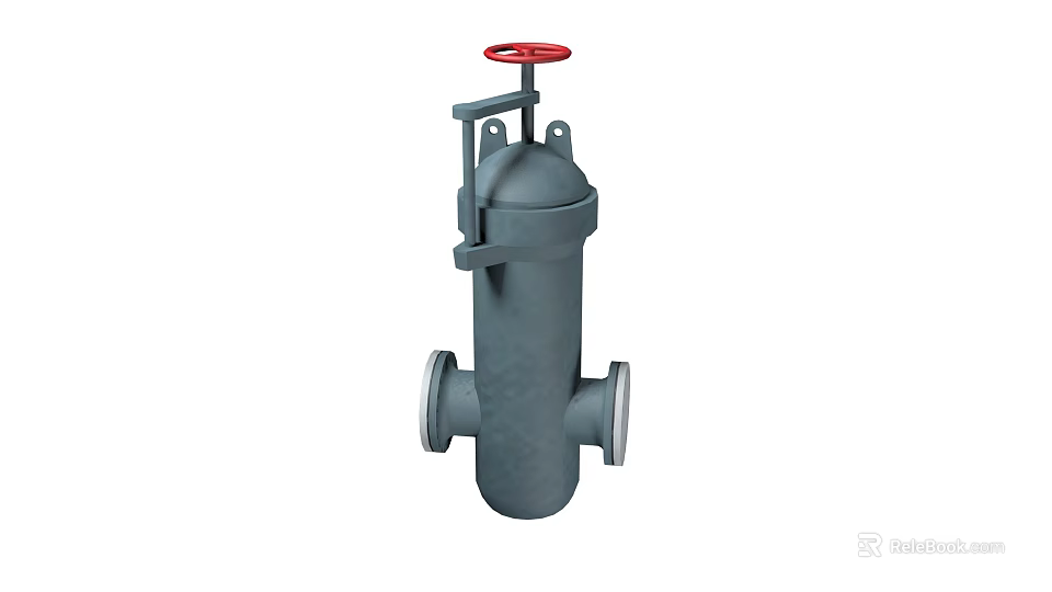 Gray Body Industrial Strainer With Red Handle And Flanged Connections For Pipeline Systems 3d model 