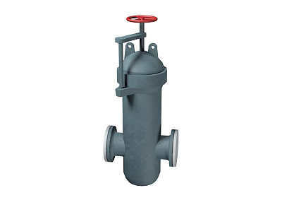 Gray Body Industrial Strainer With Red Handle And Flanged Connections For Pipeline Systems 3d model