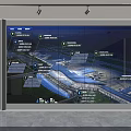 Modern Office Monitoring Room Interior With Large Screen And Computer Desks