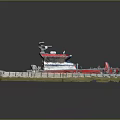 Red Blue White Work Boat With Deck Equipment And Pilot House Structure 3d model