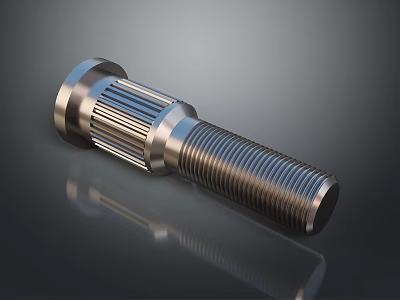Polished Stainless Steel Industrial Bolt With Threaded Shank And Gear Like Structure 3d model