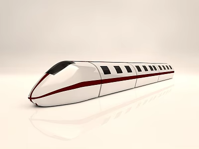 Streamlined White High Speed Train With Red Stripe And Black Windows Exterior 3d model