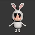 Cartoon Character In White Rabbit Costume With Big Ears And Red Eyes