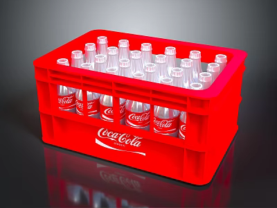 Red Coca Cola Storage Crate Filled with Glass Bottles for Daily Use 3d model