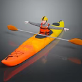 Person Paddling In Orange Yellow Kayak With Yellow Helmet And Orange Life Jacket