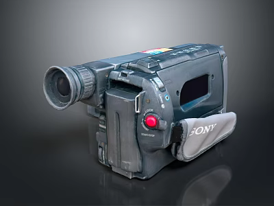 Vintage Sony Camcorder With Large Lens Display Screen And Red Button 3d model