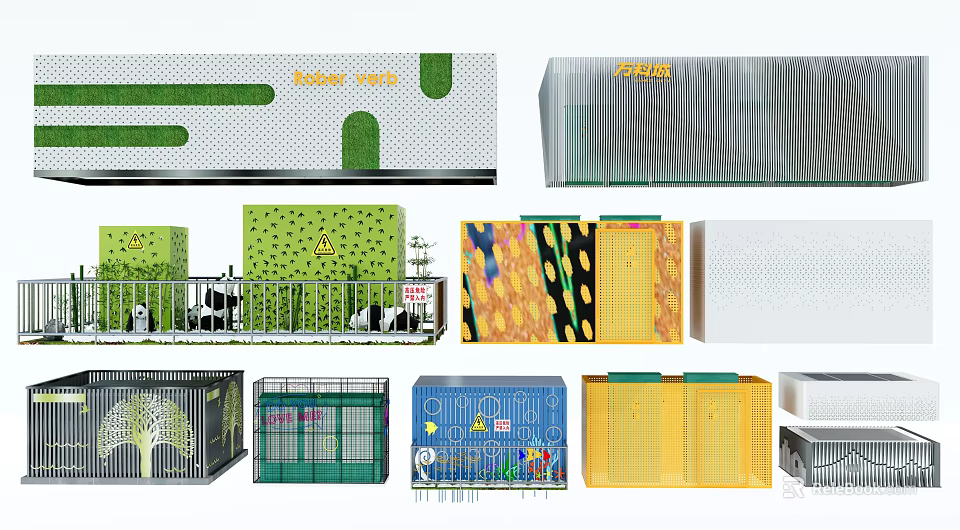 Colorful Public Facilities With Modern Patterned Designs And Green Yellow Accents 3d model 