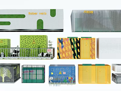 Colorful Public Facilities With Modern Patterned Designs And Green Yellow Accents 3d model
