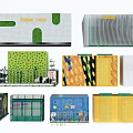 Colorful Public Facilities With Modern Patterned Designs And Green Yellow Accents 3d model