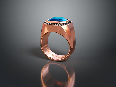 Copper Metal Ring With Blue Gemstone And Black Decoration For Hardware Tools 3d model