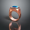 Copper Metal Ring With Blue Gemstone And Black Decoration For Hardware Tools 3d model