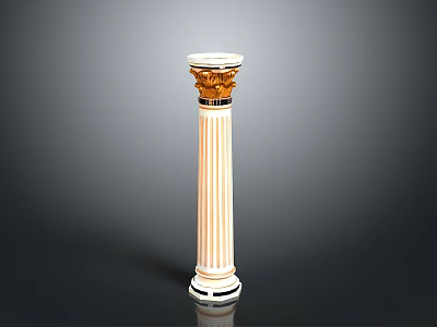 Classical Fluted Column Sculpture With Golden Decorative Top And Marble Base 3d model