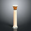 Classical Fluted Column Sculpture With Golden Decorative Top And Marble Base
