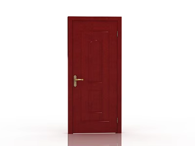 Red Wooden Single Panel Door With Golden Handle In Interior Setting 3d model