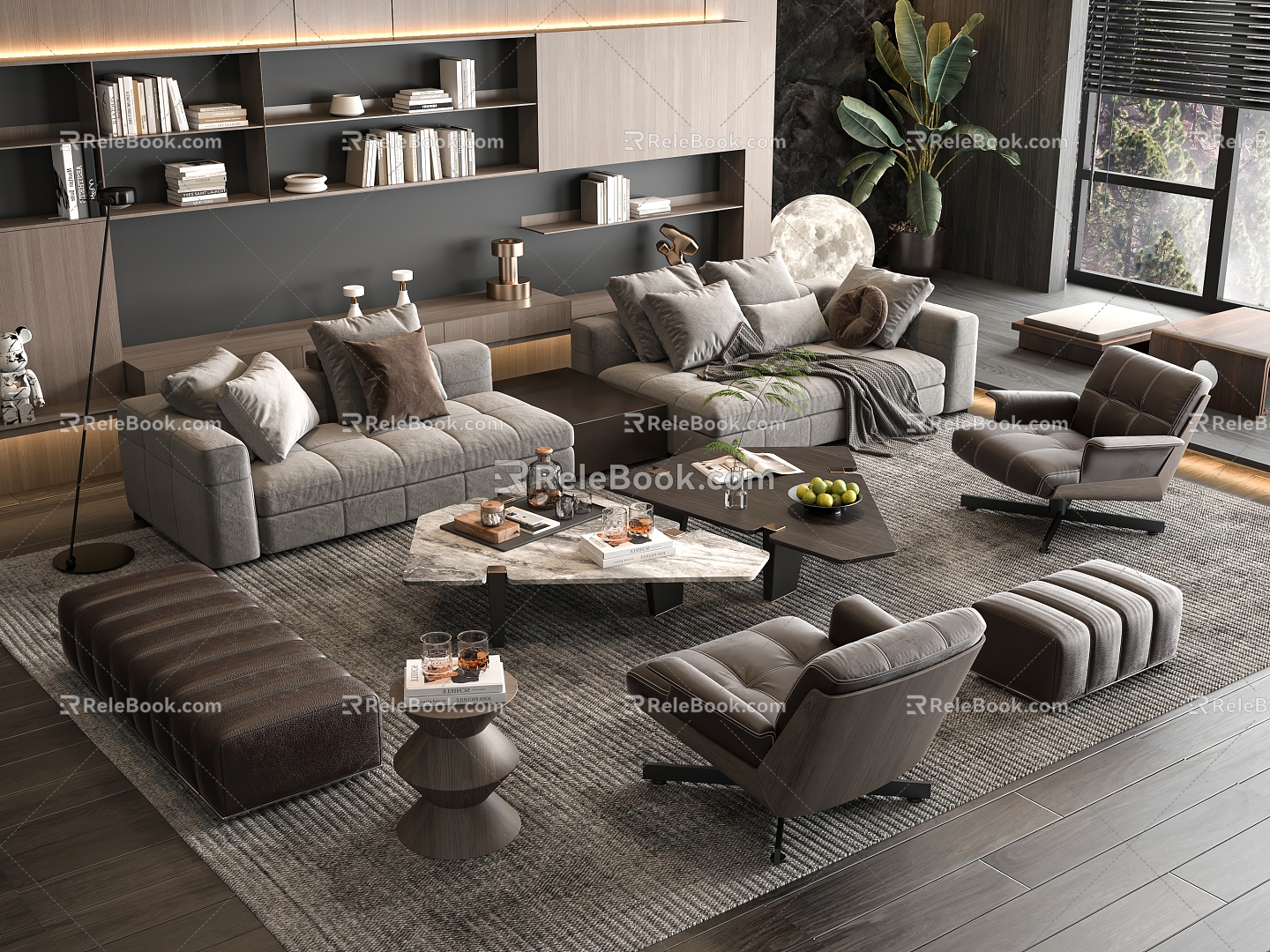 Miloti Minotti Sofa Coffee Table Combination Multi-person Corner Sofa Coffee Table Leisure Chair 3d model