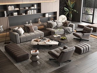 Miloti Minotti Sofa Coffee Table Combination Multi-person Corner Sofa Coffee Table Leisure Chair 3d model