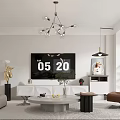 Modern Living And Dining Room Interior With Chandelier Sofa Coffee Table Plants And Floor Lamp