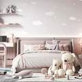 Cozy Kids Bedroom With Pastel Colors Cloud Wall Art And Plush Toys