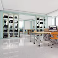 Modern Public Office Space Interior With Workstations Bookshelves And Computer 3d model