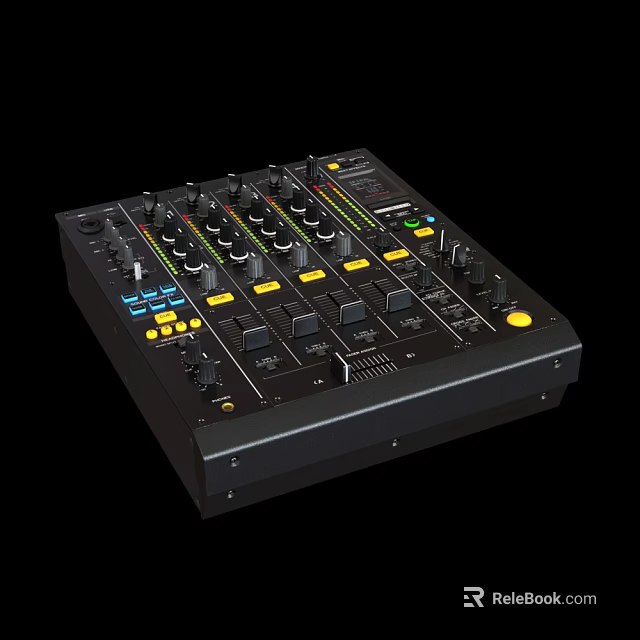 Professional Headphone Audio Console with Multiple Knobs Faders and LED Lights 3d model 