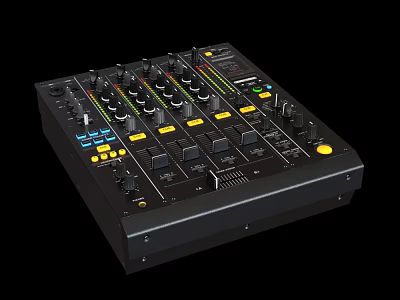 Professional Headphone Audio Console with Multiple Knobs Faders and LED Lights 3d model