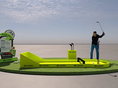 Golf Practice Interactive Zone With Player Swinging Club And PR GRIP Setup 3d model