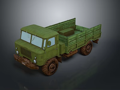 Green Military Truck With Front Cab Open Cargo Bed And Off Road Tires 3d model