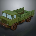 Green Military Truck With Front Cab Open Cargo Bed And Off Road Tires