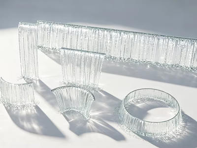 Transparent Glass Water Fountain With Striped Rectangular Curved Circular Structures And Shadow Effects 3d model