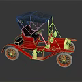 Vintage Red Classic Car With Black Top Gold Accents And Red Rims