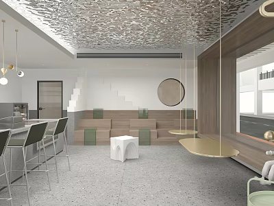 Modern Bubble Tea Shop Interior With Swing Seats And Stylish Decor 3d model